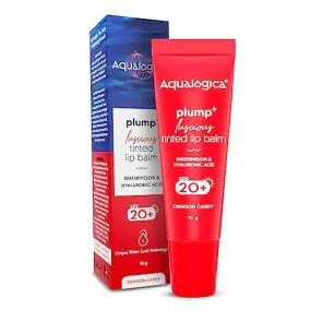 Aqualogica Plump  Luscious Tinted Lip Balm for Men & Women - Lip Mask for Dry, Dark & Pigmented Lips with Watermelon & Hyaluronic Acid -10g (Crimson Candy)