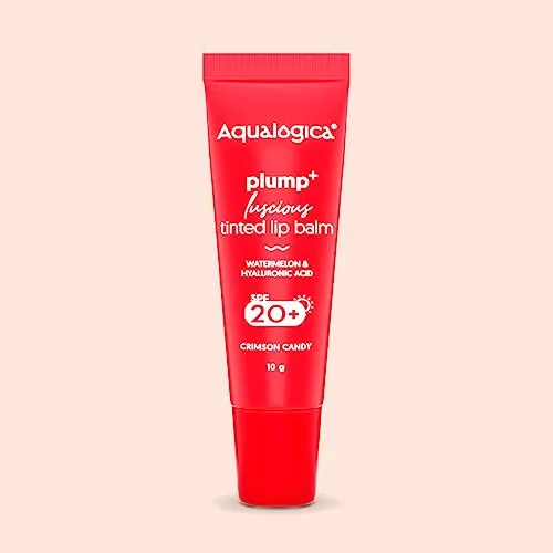 Aqualogica Plump  Luscious Tinted Lip Balm for Men & Women - Lip Mask for Dry, Dark & Pigmented Lips with Watermelon & Hyaluronic Acid -10g (Crimson Candy)