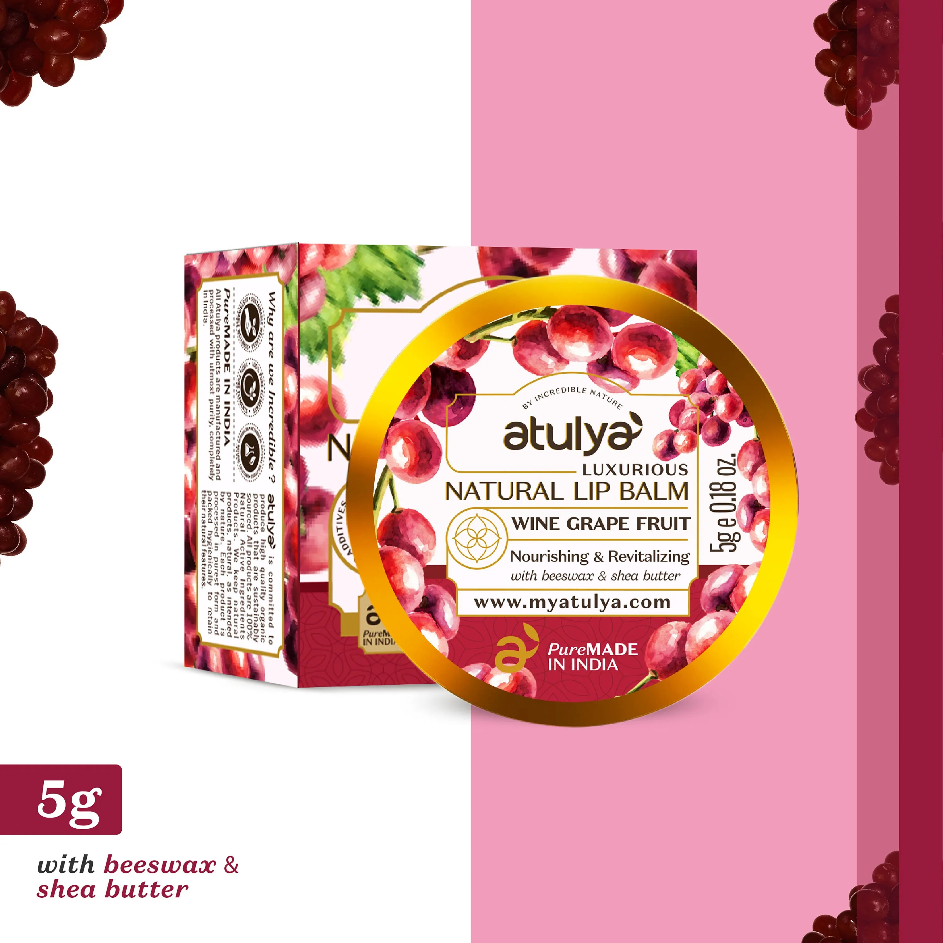 atulya Wine Grape Lip Balm - 5gm (Buy Any7 Products & Save Rs.700 Use code : RS700)