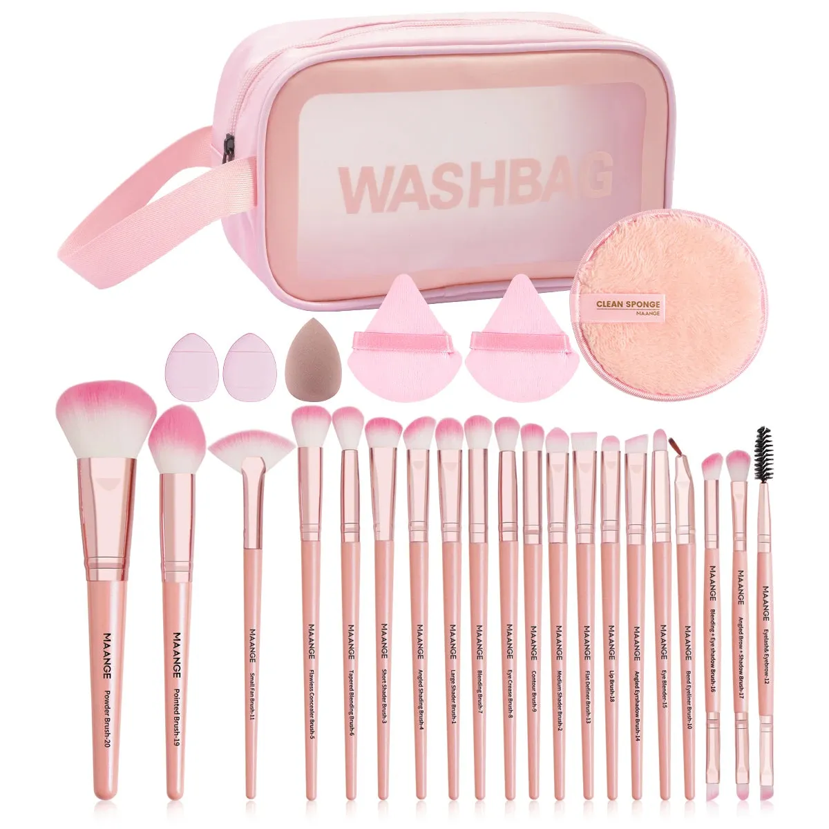 MAANGE 27pcs Makeup Tools Kit with 20pcs Brush Set and Puff