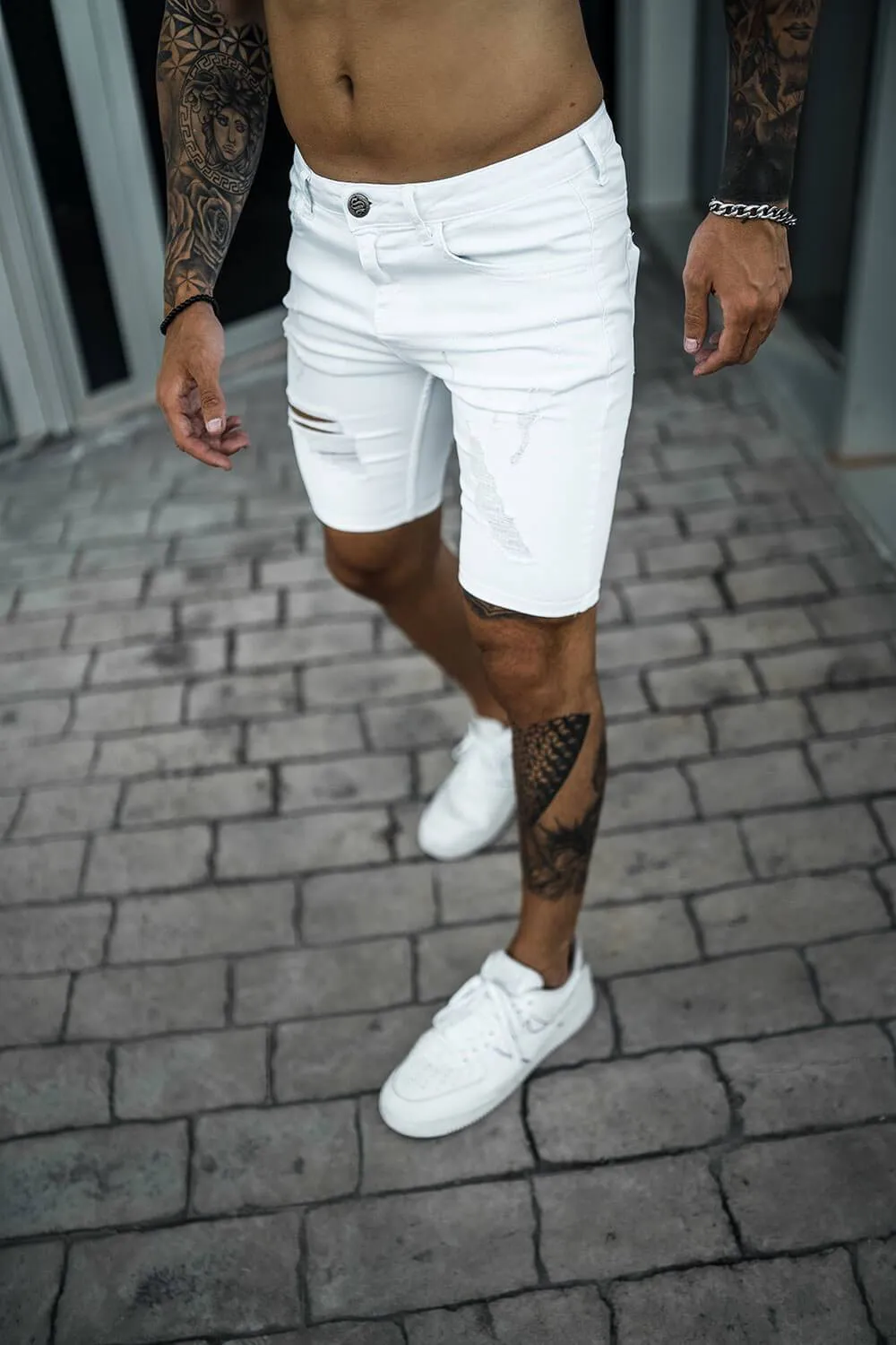 Rip & Repair Denim Shorts - White