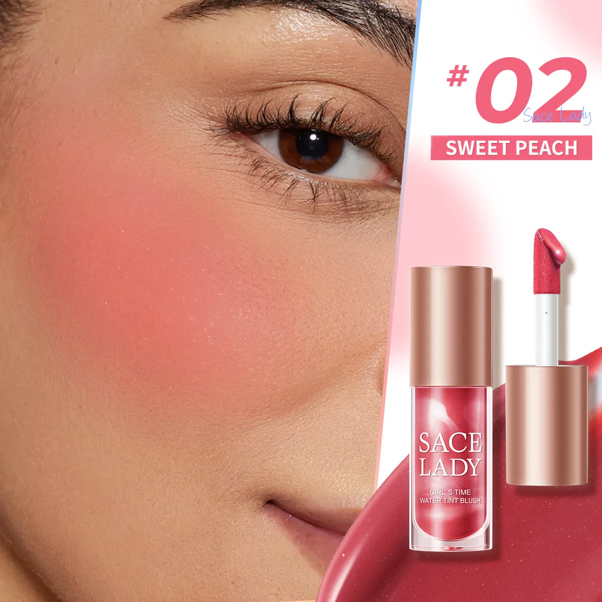 SACE LADY Water Tint Blush – Natural Fresh Look, Long-Lasting, Multi-Use Liquid Blush (Velvet Matte Finish)