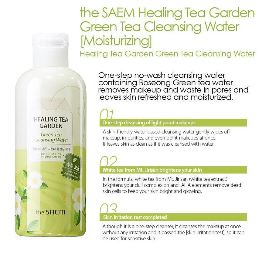 the SAEM Healing Tea Garden Green Tea Cleansing Water 300ml